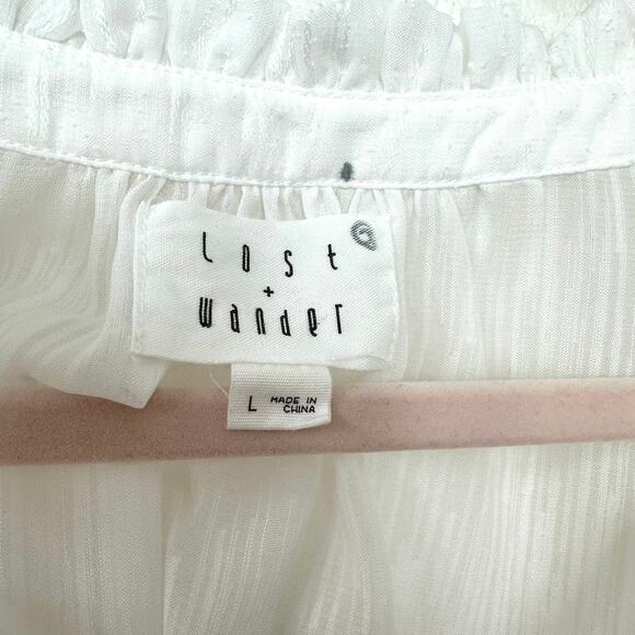 Lost + Wander Sheer Ruffle Sleeve Blouse in White, Size L - Excellent Condition - Picture 2 of 8